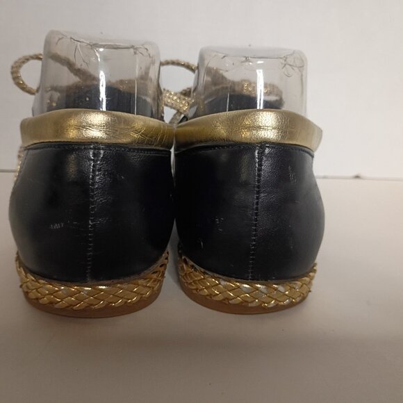 Y2K BALLY "Jallut" Italian Oxford Flats Black Leather Gold Trim Sz 9M - Picture 11 of 15